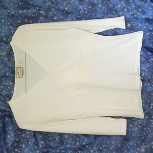 🍂3/$10 Heirloom Collectibles VTG Cream Lace-Waist, 3/4 Sleeve Cross-Over Blouse